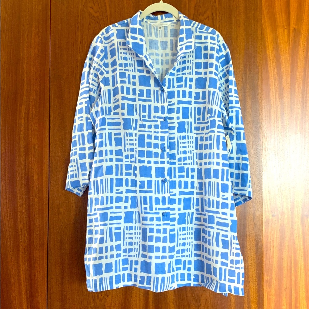 Connie Roberson Linen Blue Square Button Tunic Rita NWT